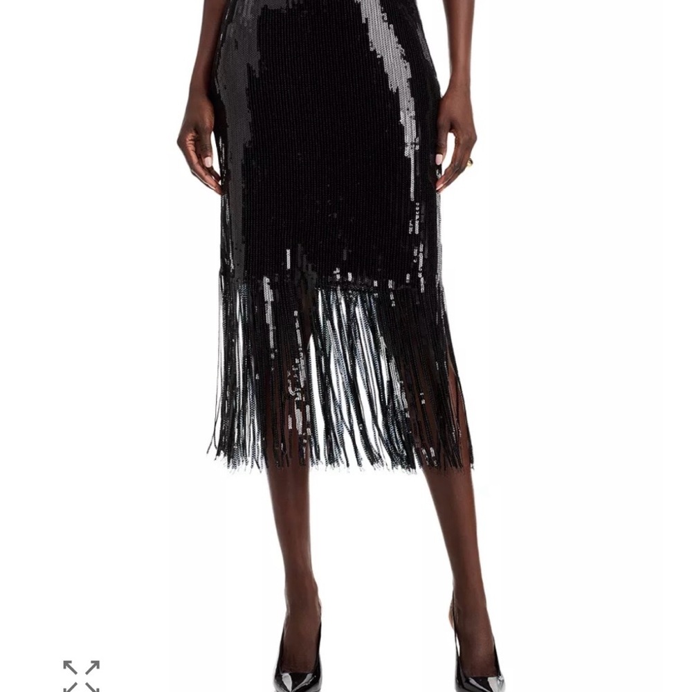 AQUA sequined Black Fringe Sequin Skirt